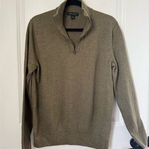 Banana Republic Men's 100% Merino Wool Olive Quarter-Zip Sweater